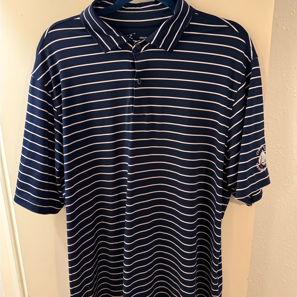 Classic Blue and White Striped Polo Shirt Clarksdale Country Club